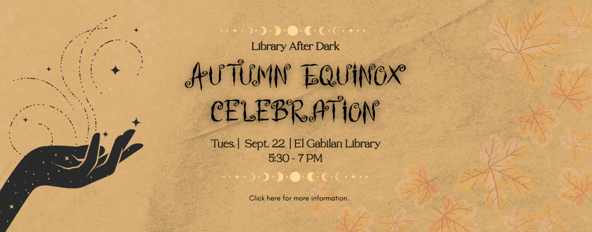 The text reads, "Autumn Equinox Celebration, Tuesday, September 22, El Gabilan Library, 5:30-7. Click for more info."