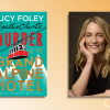 Author Lucy Foley alongside her book "Murder at the Grand Alpine Hotel."