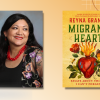 Author Reyna Grande alongside the cover of her book 'Migrant Heart.'