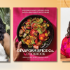Authors Sana Javeri Kadri & Asha Loupy alongside their book cover The Diaspora Spice Co. Cookbook