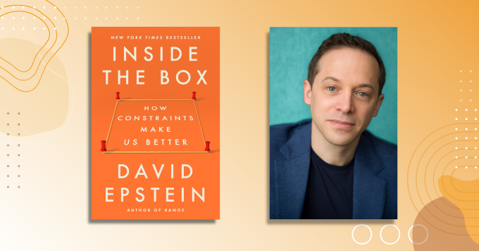Book cover titled “Inside the Box" next to a portrait photo of the author against a teal background.