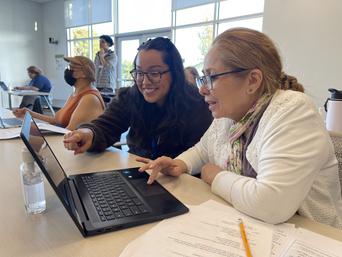 Tutor and student working together on a computer