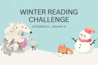 Illustrated winter scene. Text: Winter Reading Challenge. December 20 - January 17.