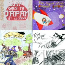 Images of four of the entries submitted to the Comic Book Contest. 