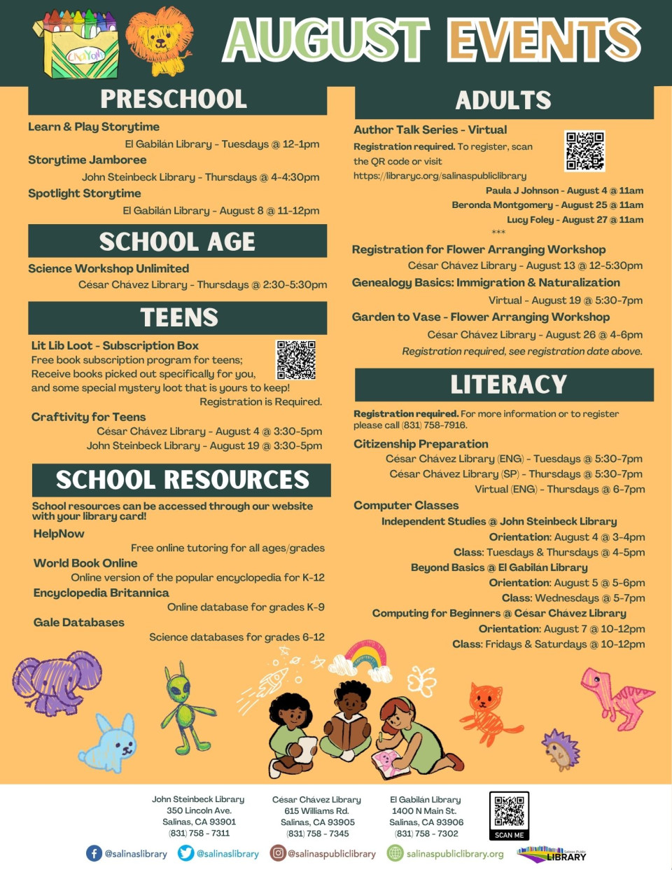 Image of August Events at Salinas Public Library.