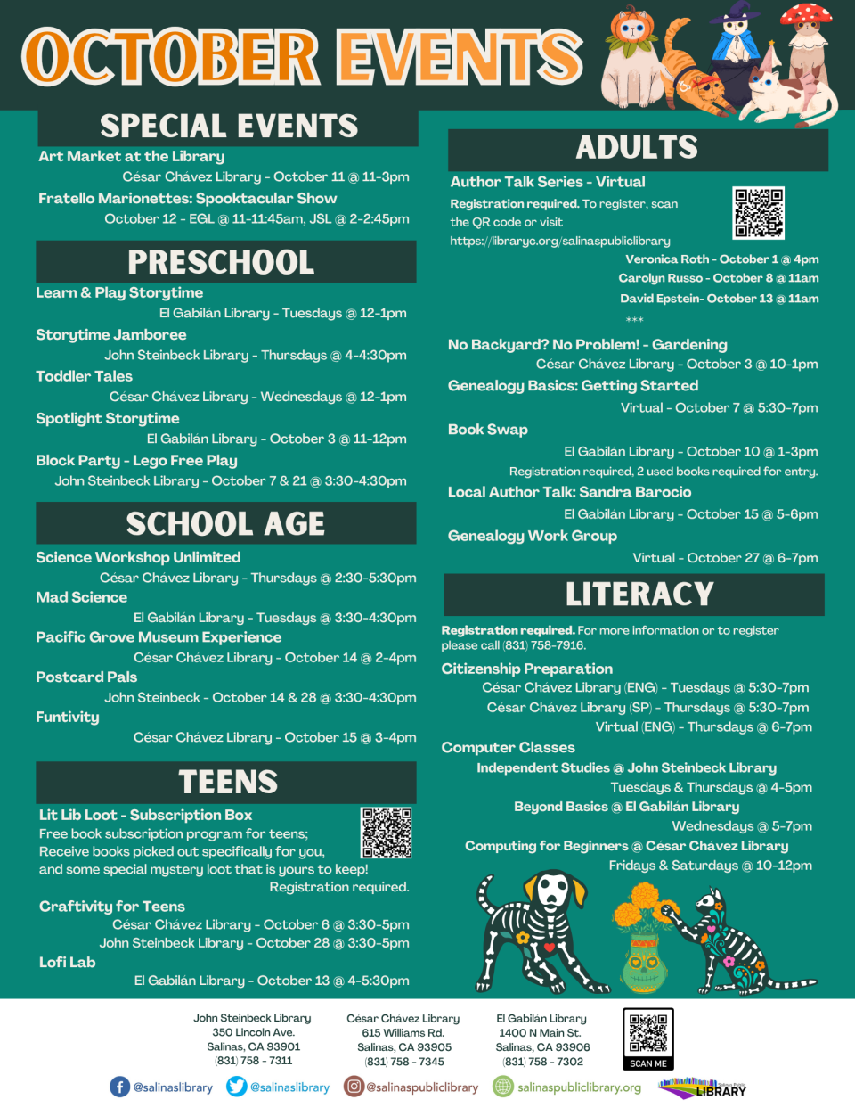 Image of October Events at Salinas Public Library in English.