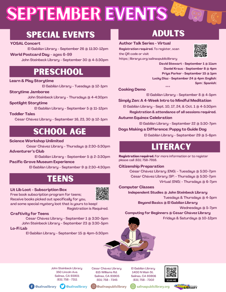 Image of September Events at Salinas Public Library in Spanish.