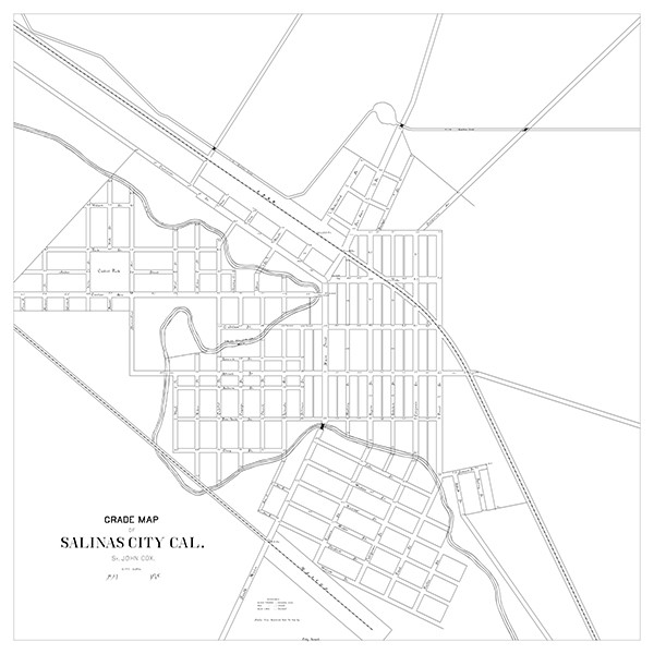 Grade map for the City of Salinas, dated May 1878, St. John Cox, Surveyor