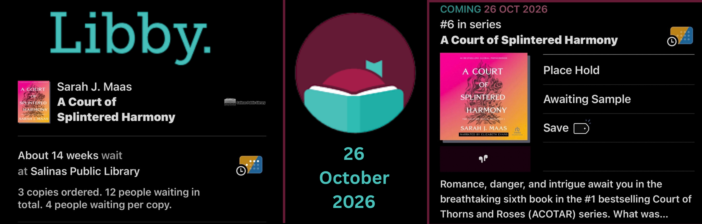 Libby promotion about the ACOTAR book six preorders like holds and notify tags before Oct 26 release