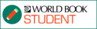 Stylized black globe next to the main World Book branding plus large orange text "student" and to the left a green circle with an orange pencil inside