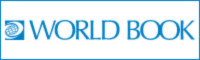Blue text logo with stylized globe on the left for World Book