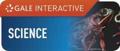 Logo for GALE Science with an orange parent company banner, blue background, and an anatomical inside-look at a frog