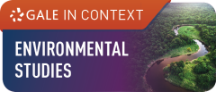 Gale logo for environmental studies with an orange banner for the parent company, a purple background on the left, and a river flowing through a rainforest on the right