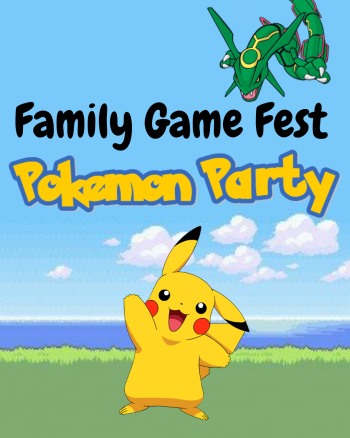 Pixelated grass and sea background with two pokemon, one waving and one flying.