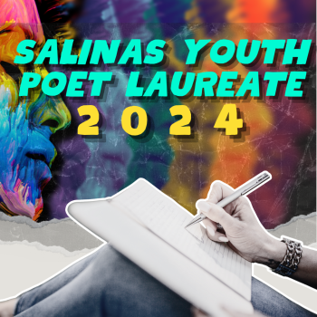 Image is of a hand writing. Text: Salinas Youth Poet Laureate 2024.